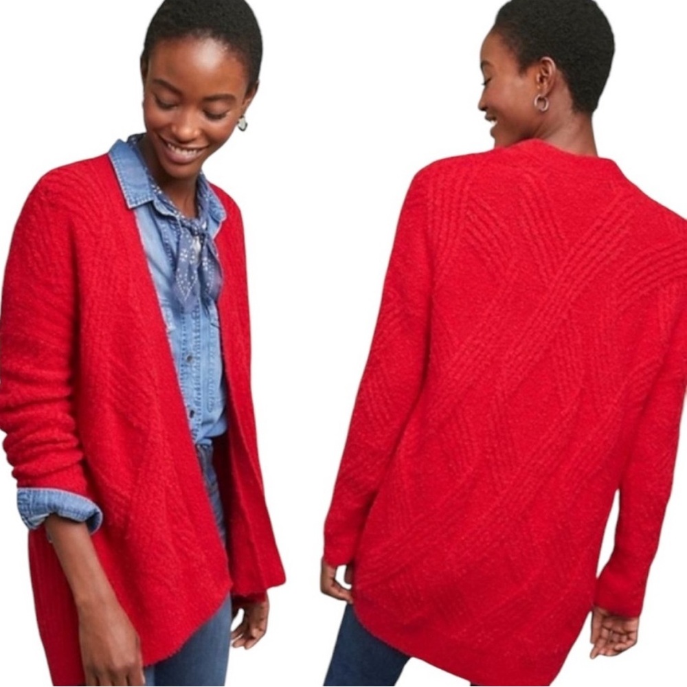 Moth Anthropologie Merino Wool Open Longline Chunky Cardigan VGUC size xs